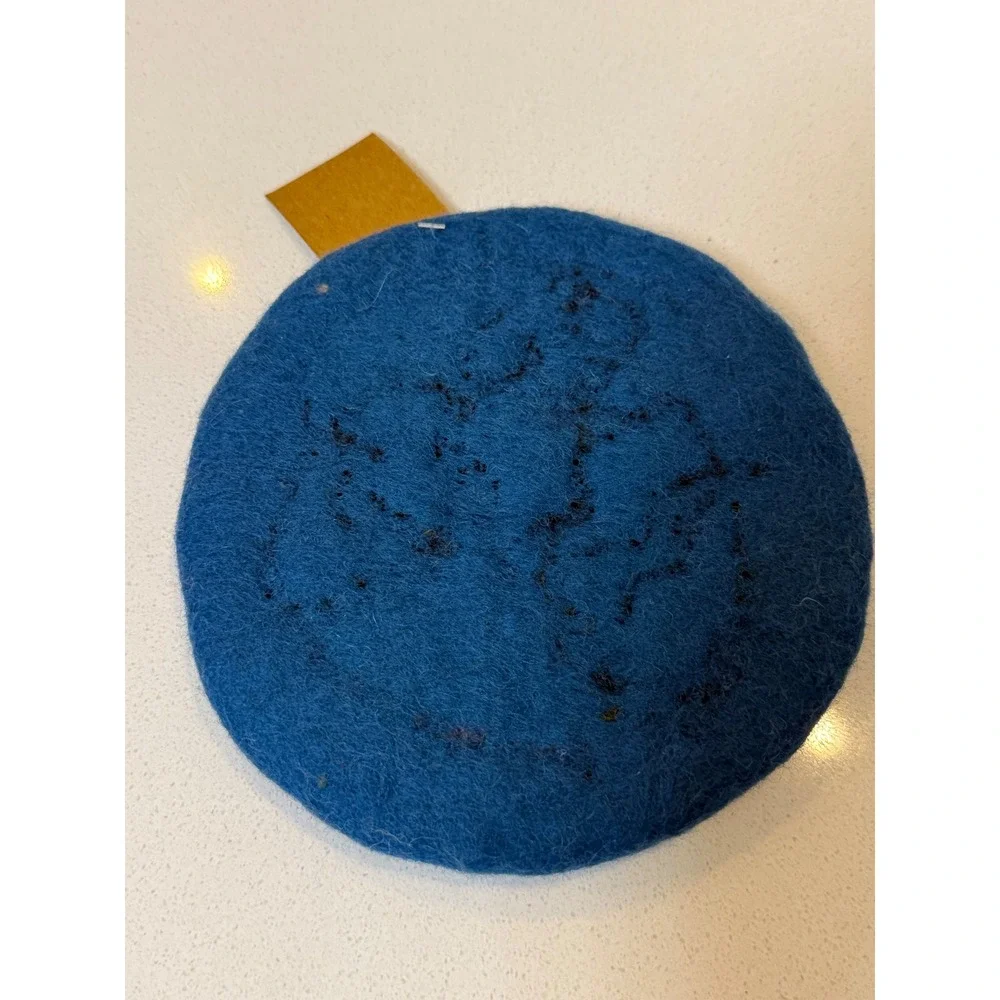 Lakhays Pop Art Felt Trivet Sun Moon Celestial Handmade‎ Wool Blue Yellow  New
